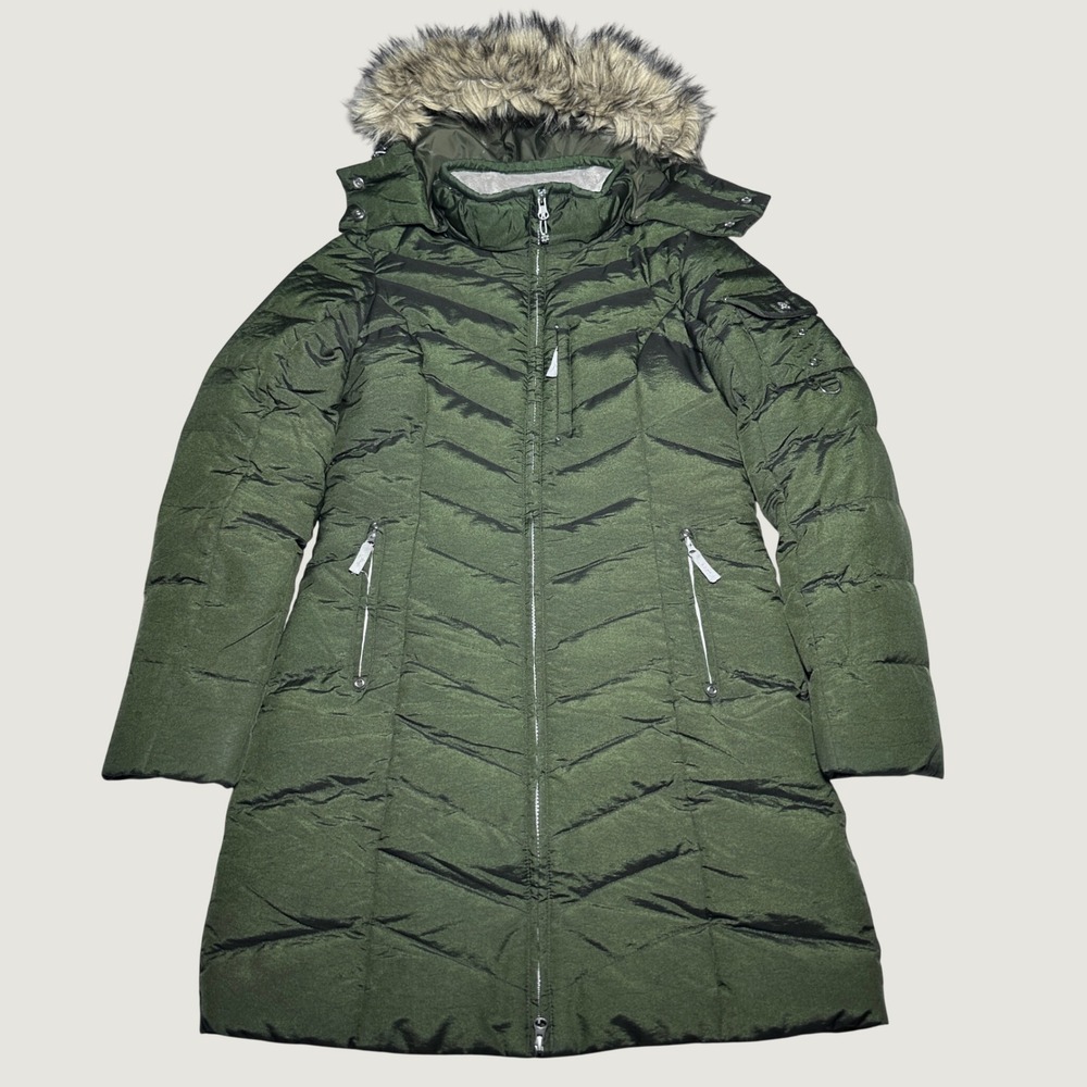 Eddie Bauer Sun Valley Down Parka Women Small 650 Fill Goose Down Fur Hood Green